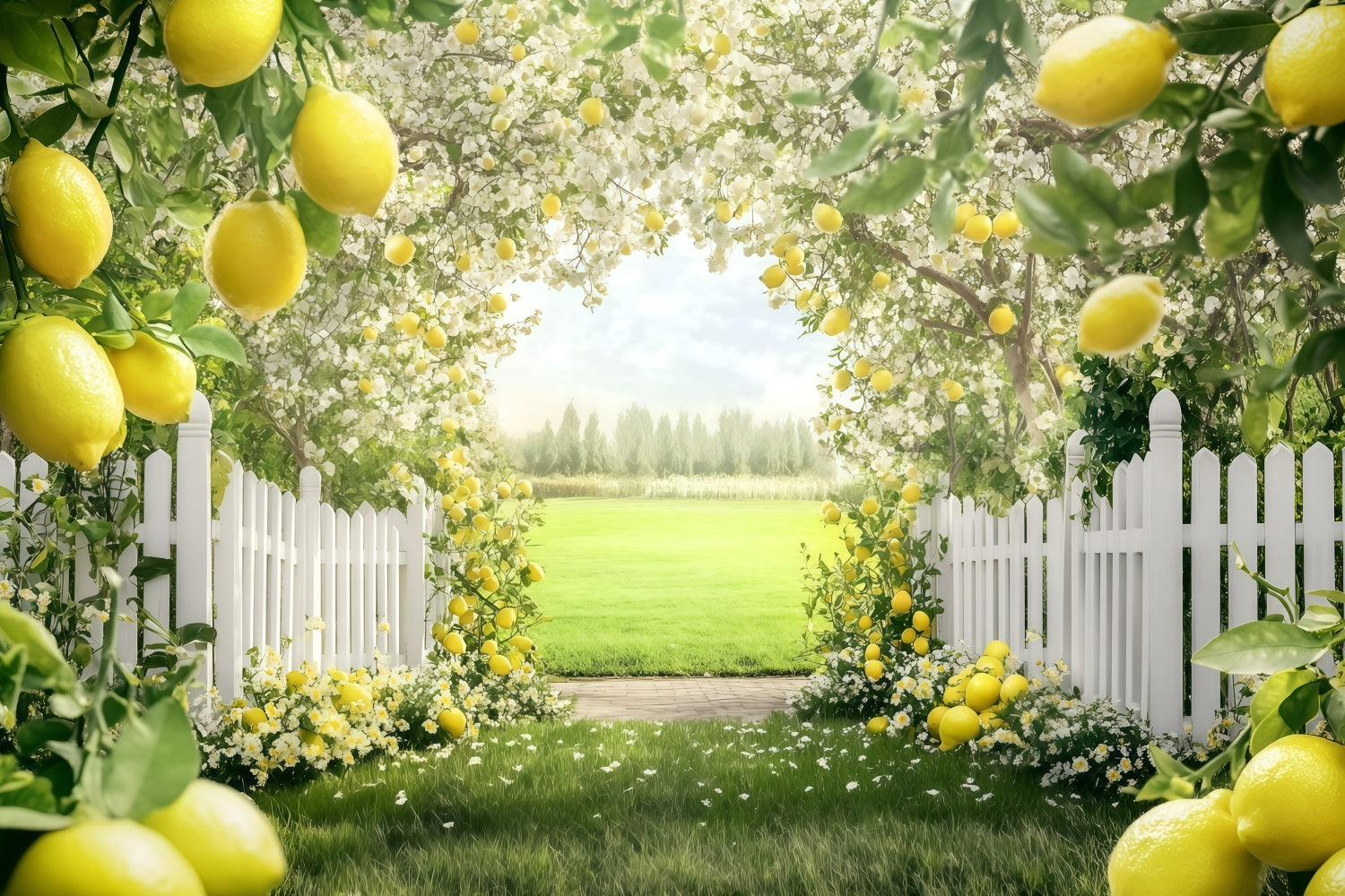 Zitrone Backdrop Blühender Sommerbaum Pfad Backdrop GQ4-265