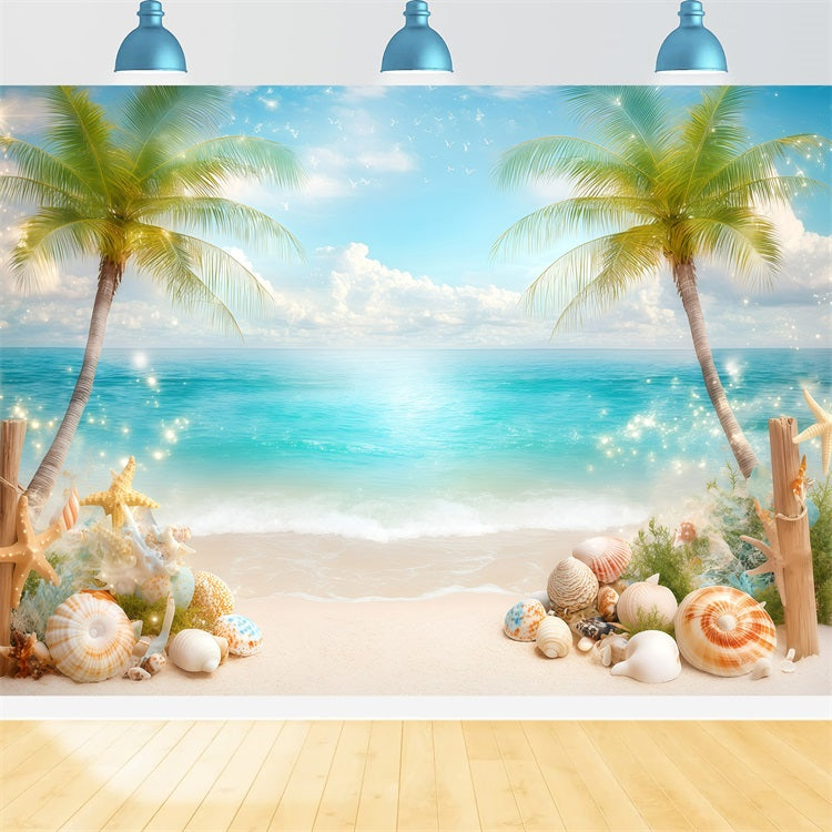 Strand Fotografie Hintergrund Sommer Muscheln Palmen Hintergrund GQ4-271