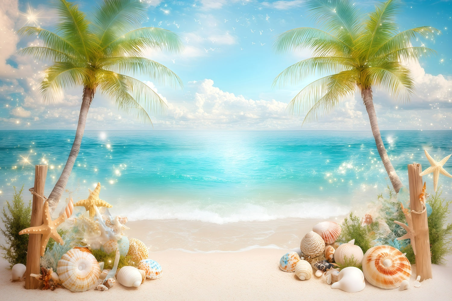 Strand Fotografie Hintergrund Sommer Muscheln Palmen Hintergrund GQ4-271