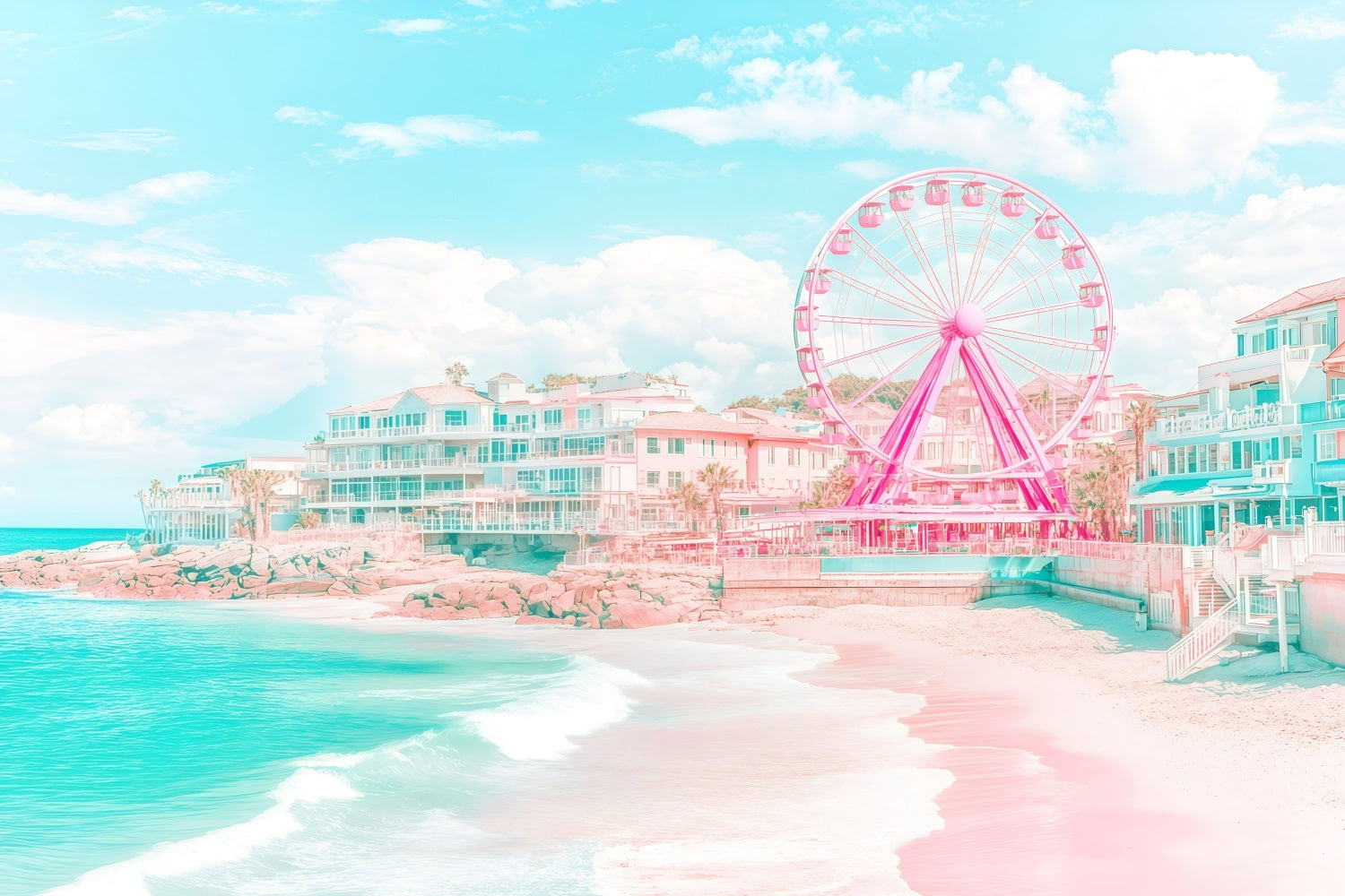 Strand Thema Hintergrund Sommer Küstenstadt Ferris Hintergrund GQ4-272