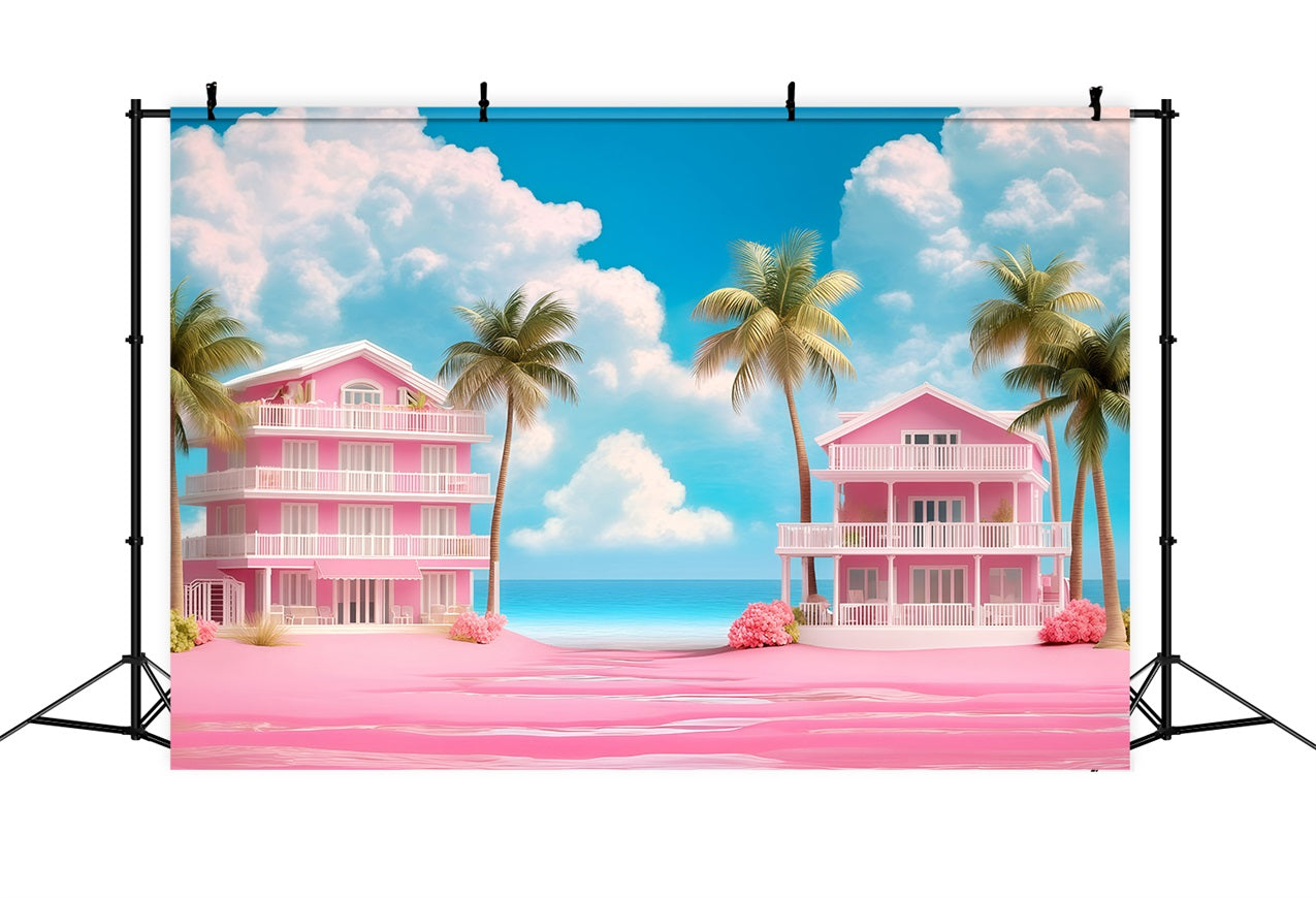 Sommer-Hintergrund Rosa Strand Villen Palmen Hintergrund GQ4-273