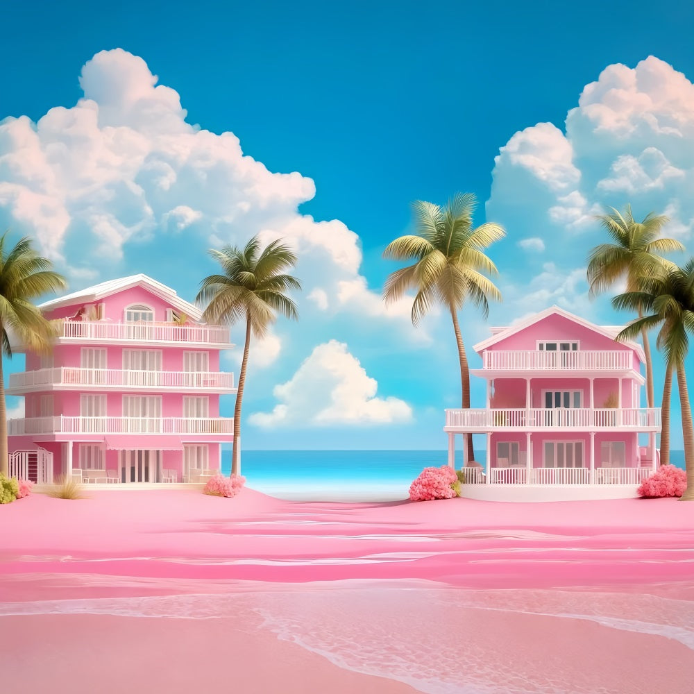Sommer-Hintergrund Rosa Strand Villen Palmen Hintergrund GQ4-273