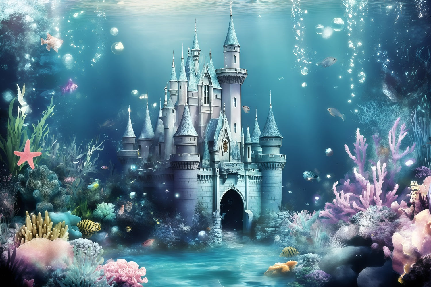 Sommer Backdrops Unterwasser Blaues Schloss Backdrop GQ4-274