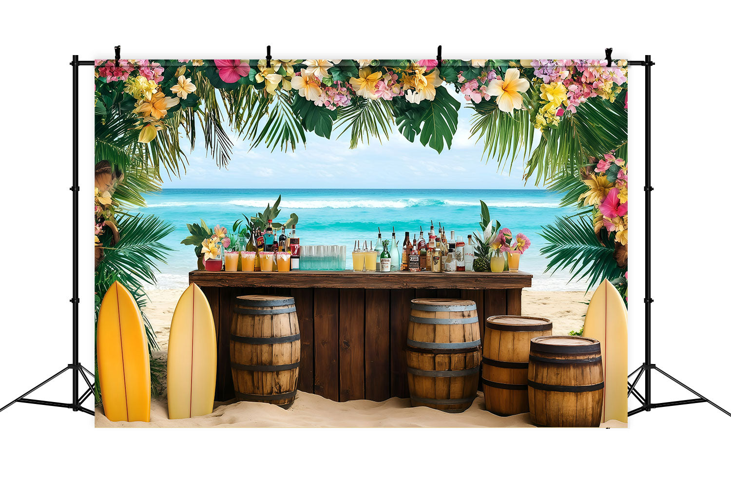 Fotografie Strand Kulisse Floral Tiki Bar Sommer Kulisse GQ4-283