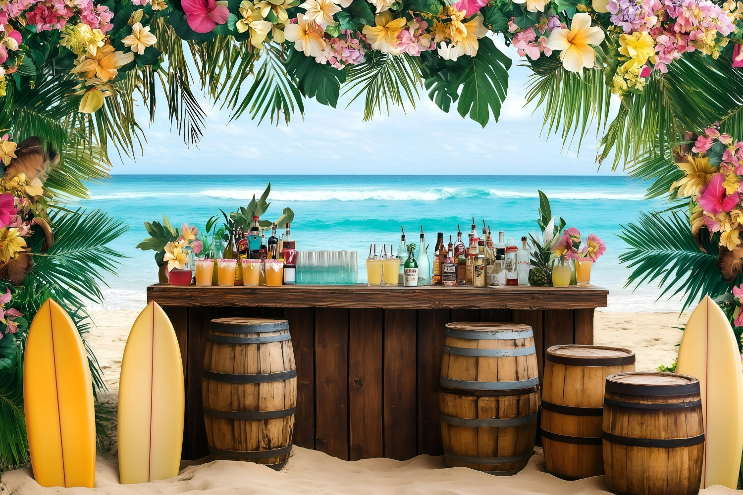 Fotografie Strand Kulisse Floral Tiki Bar Sommer Kulisse GQ4-283