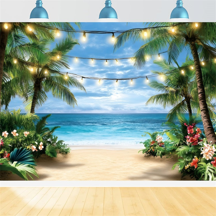 Tropischer Strand Backdrop Lichterkette Sommer Backdrop GQ4-287