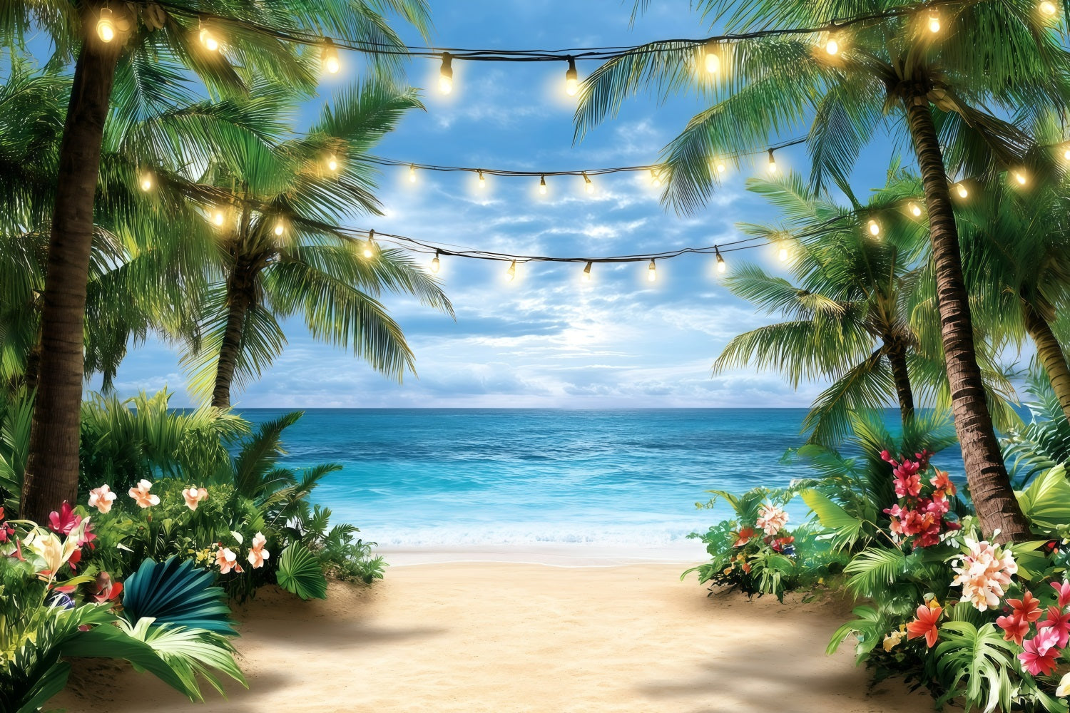 Tropischer Strand Backdrop Lichterkette Sommer Backdrop GQ4-287