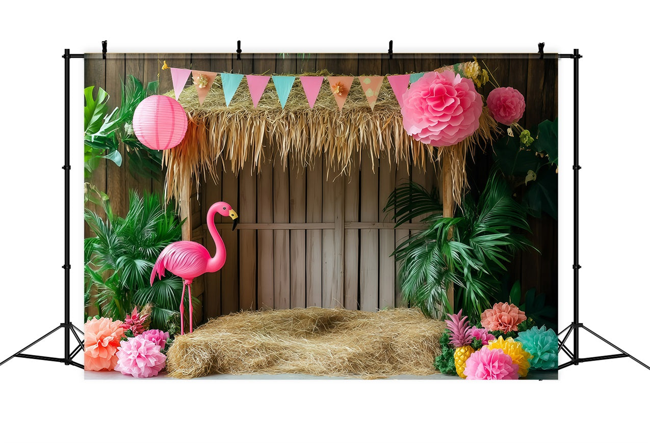 Tropische Hintergrundbilder Flamingo Tiki Hut Sommer Hintergrund GQ4-292