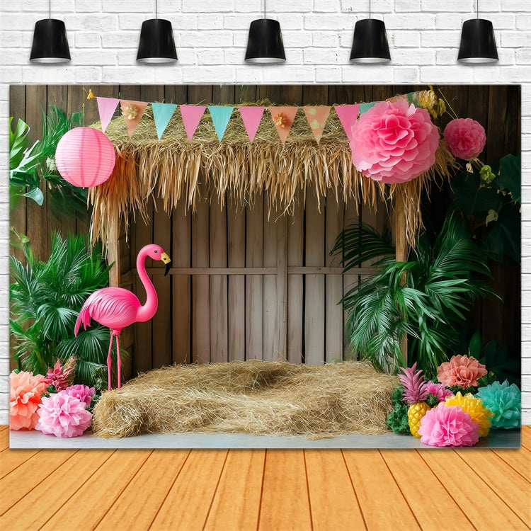 Tropische Hintergrundbilder Flamingo Tiki Hut Sommer Hintergrund GQ4-292