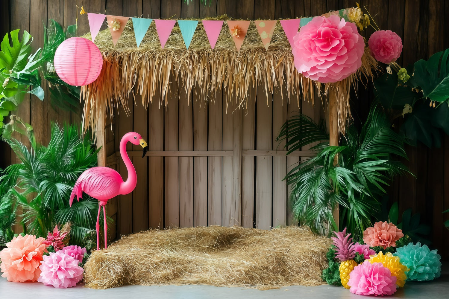 Tropische Hintergrundbilder Flamingo Tiki Hut Sommer Hintergrund GQ4-292