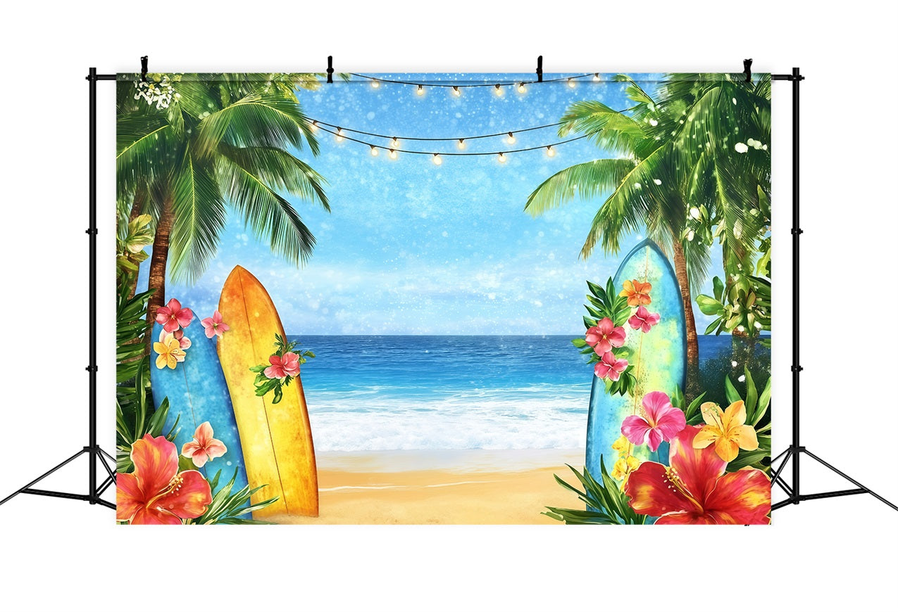 Sommer Backdrops Surfbrett Strand Floral Lights Backdrop GQ4-294