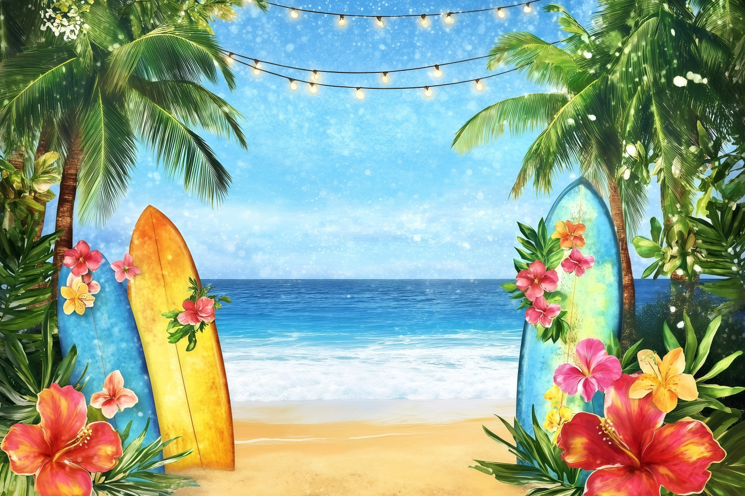 Sommer Backdrops Surfbrett Strand Floral Lights Backdrop GQ4-294