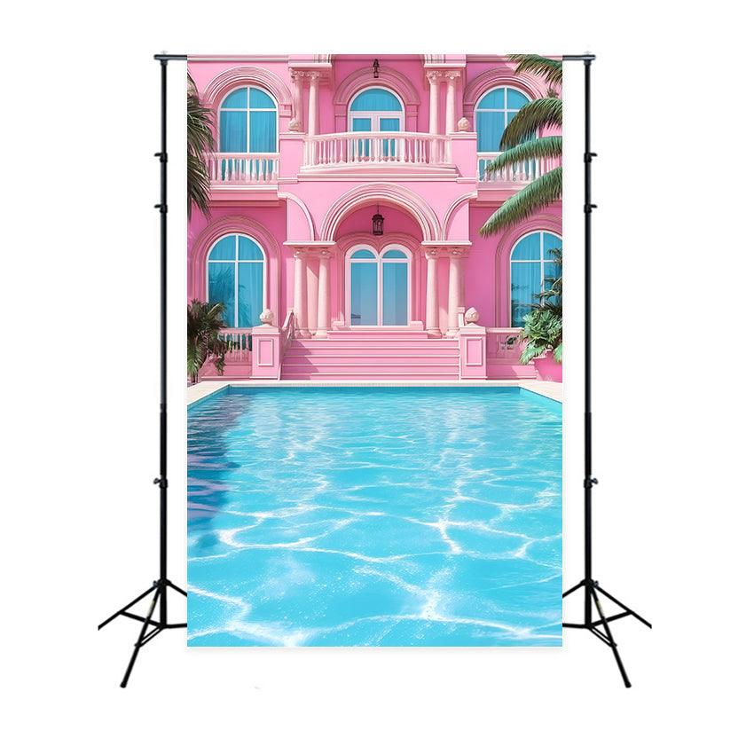 Tropical Backdrop Pink Mansion Poolside Sommer Hintergrund GQ4-296