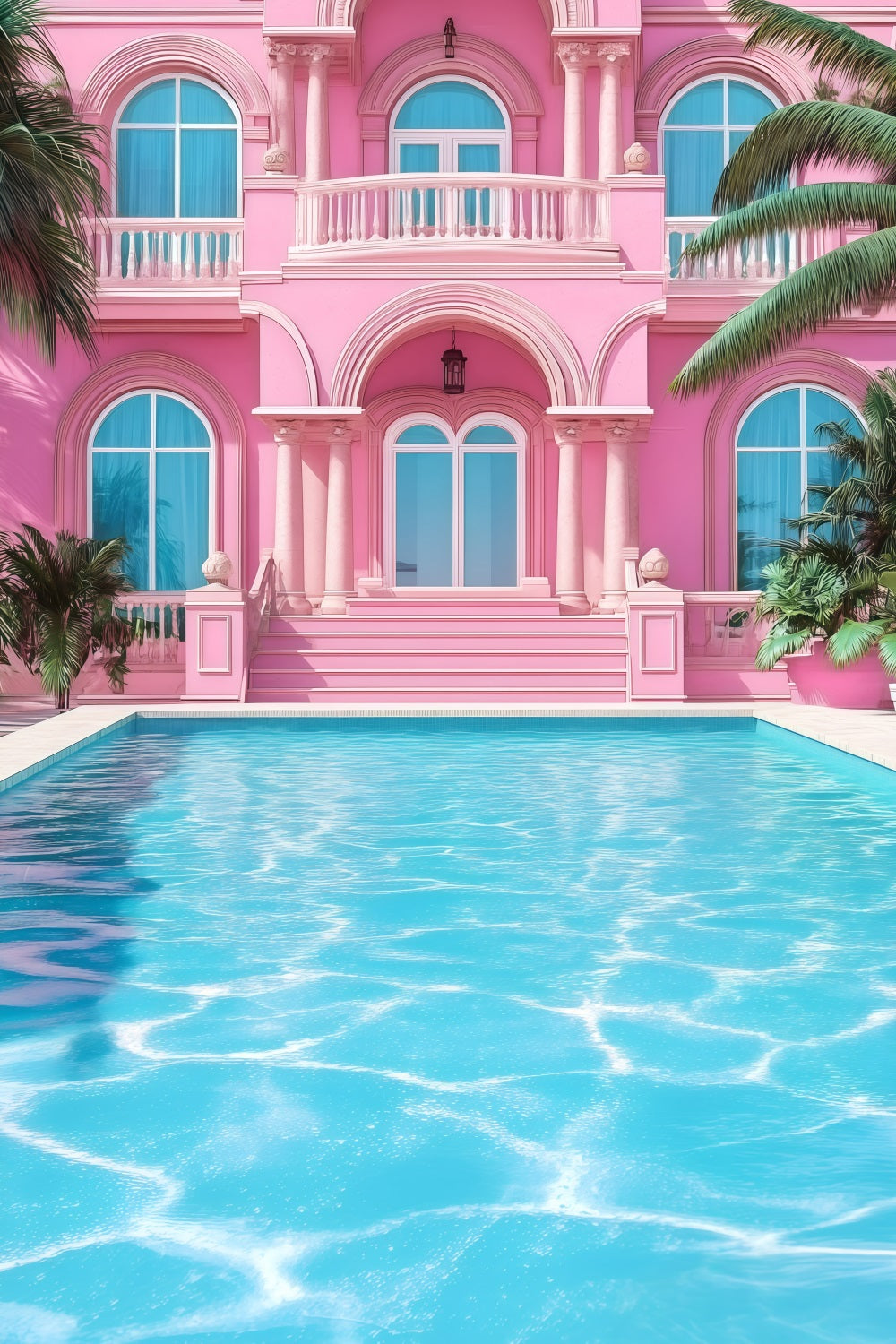 Tropical Backdrop Pink Mansion Poolside Sommer Hintergrund GQ4-296