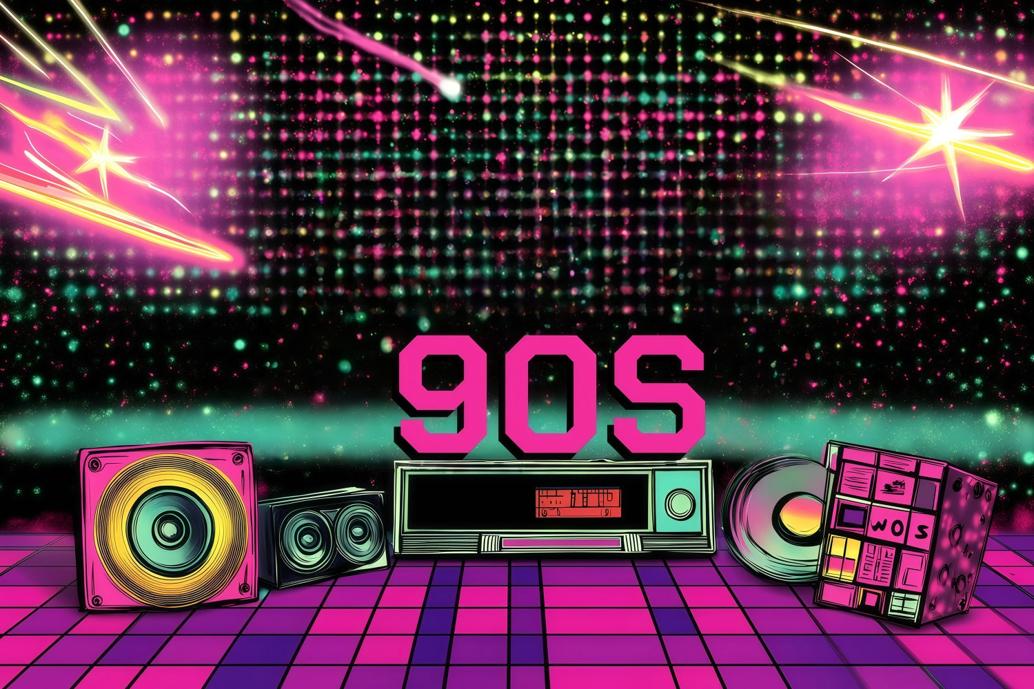 90er Jahre Fotohintergrund Retro Disco Party Lichter Vintage Backdrop GQ4-308