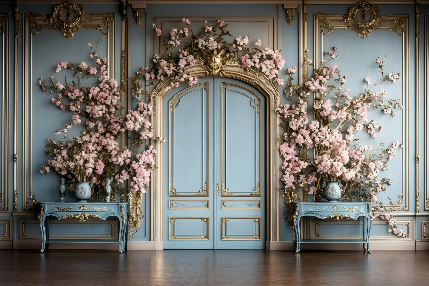 Vintage Wall Backdrop Blau Vintage Floral Tür Hintergrund GQ4-319