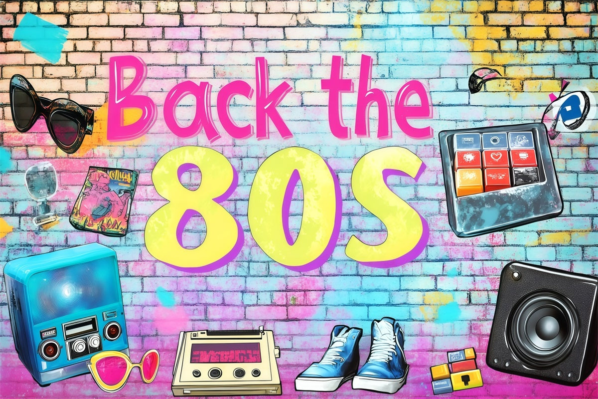 80er Jahre Fotohintergrund Neon Vibes Backsteinwand Vintage Fotohintergrund GQ4-320