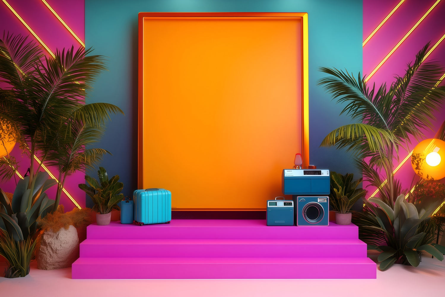 80er Jahre Backdrop Neon Tropische Palme Vintage Fotografie Backdrops GQ4-328