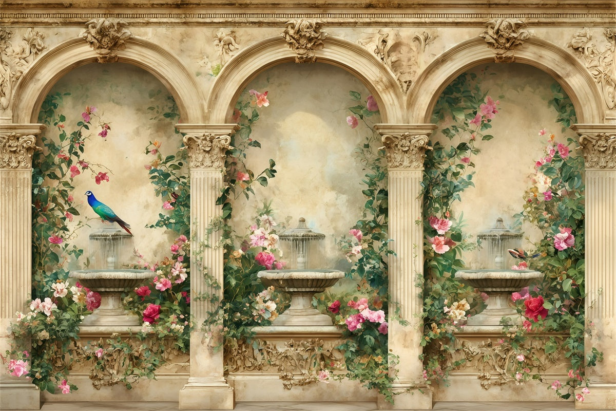 Retro Fotokulissen Floral Fountain Archway Vintage Backdrops GQ4-336