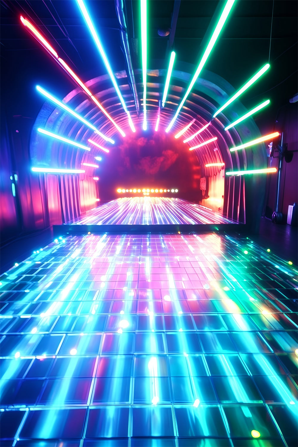 80er Jahre Fotografie Hintergrund Neon Tunnel leuchtende Weg Vintage Hintergrund GQ4-342