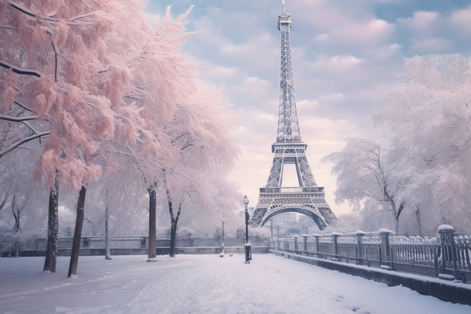 Paris Fotohintergrund Eiffelturm Winterlandschaft Hintergrund GQ4-53