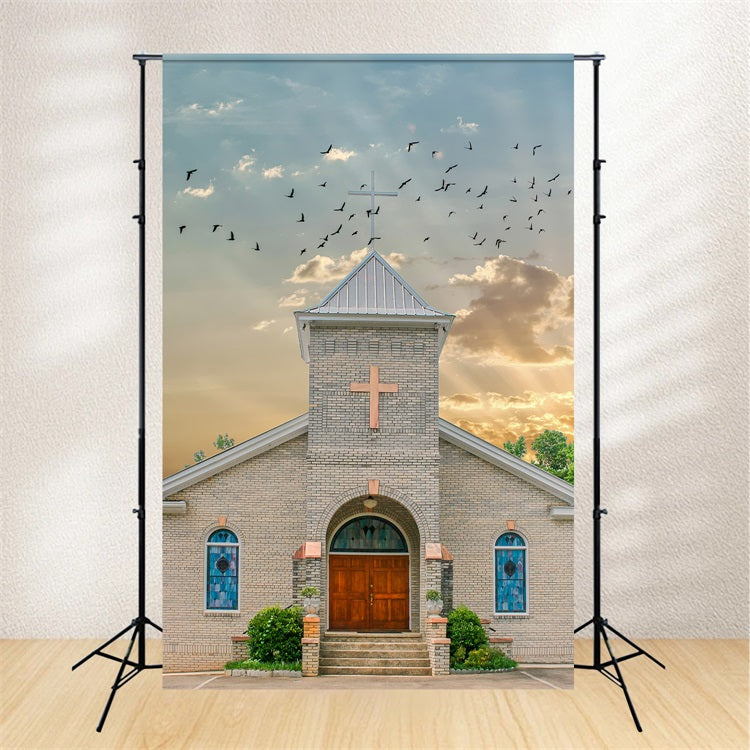 Kirche Backdrops Fliegende Vögel Himmel Architektur Backdrop GQ4-75