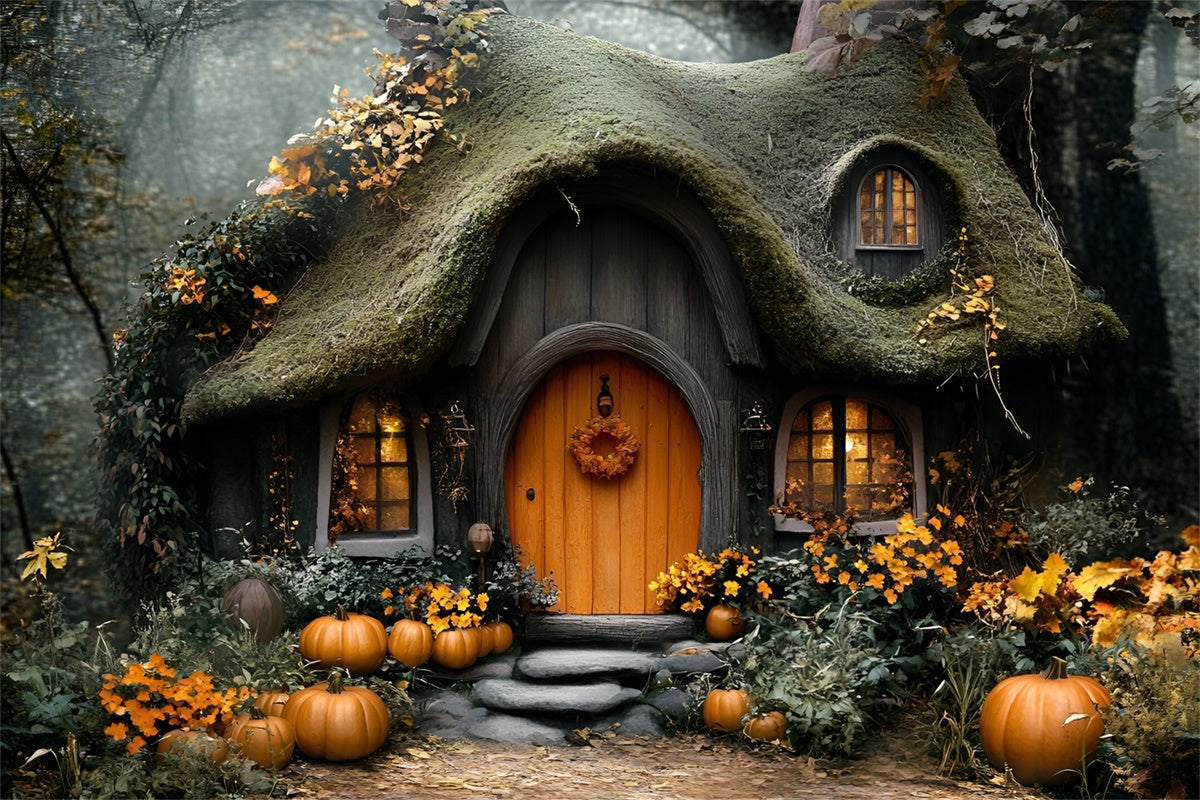 Herbst-Hintergrundkulissen Märchen-Kürbis-Häuschen-Hintergrundkulisse GQ5-105