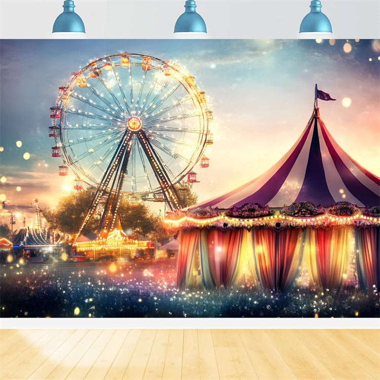 Karneval Thema Backdrop Riesenrad Sonnenuntergang Lichter Backdrop GQ5-111
