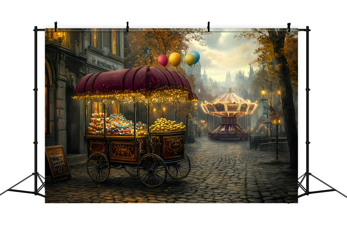 Karneval Fotokulisse Karneval Leckereien Wagen Nacht Hintergrund GQ5-112