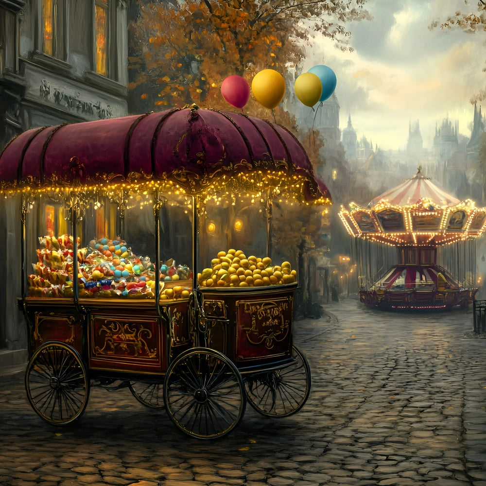 Karneval Fotokulisse Karneval Leckereien Wagen Nacht Hintergrund GQ5-112