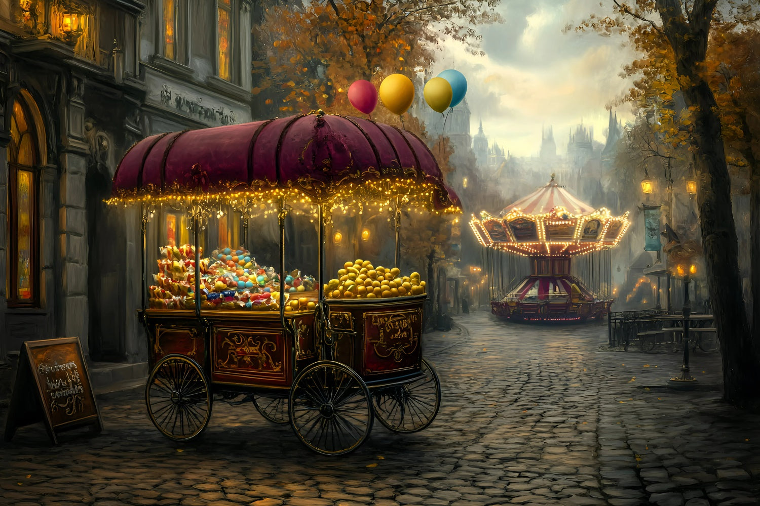 Karneval Fotokulisse Karneval Leckereien Wagen Nacht Hintergrund GQ5-112