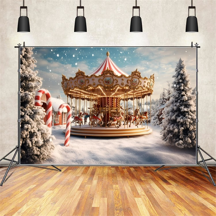 Karneval Backdrop Winter Karussell Schnee Weihnachten Backdrop GQ5-114