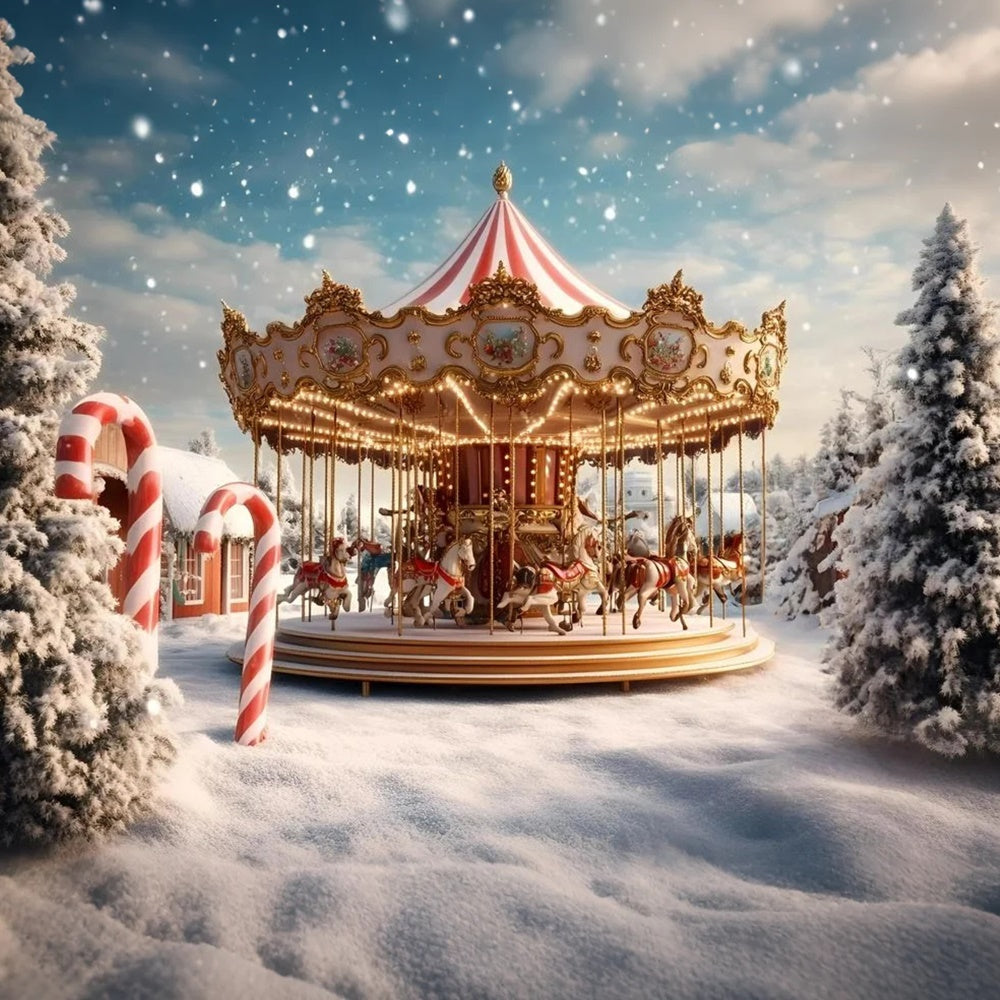 Karneval Backdrop Winter Karussell Schnee Weihnachten Backdrop GQ5-114