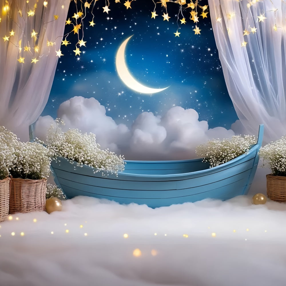 Mond und Sterne Backdrop Blume Sternenhimmel Kinder Backdrop GQ5-196