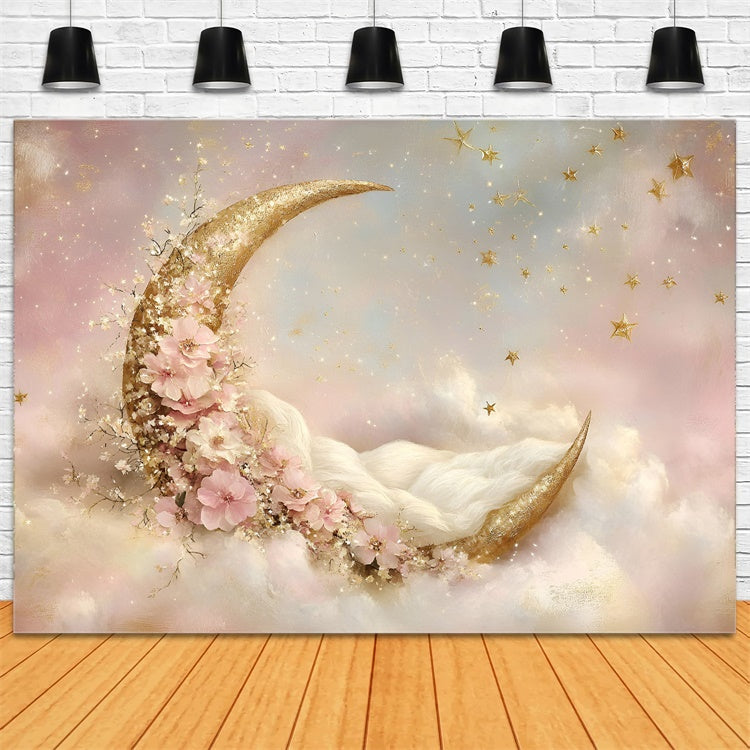 Neugeborenen-Fotohintergrund Mondsichel Blüte Traumhintergrund GQ5-198