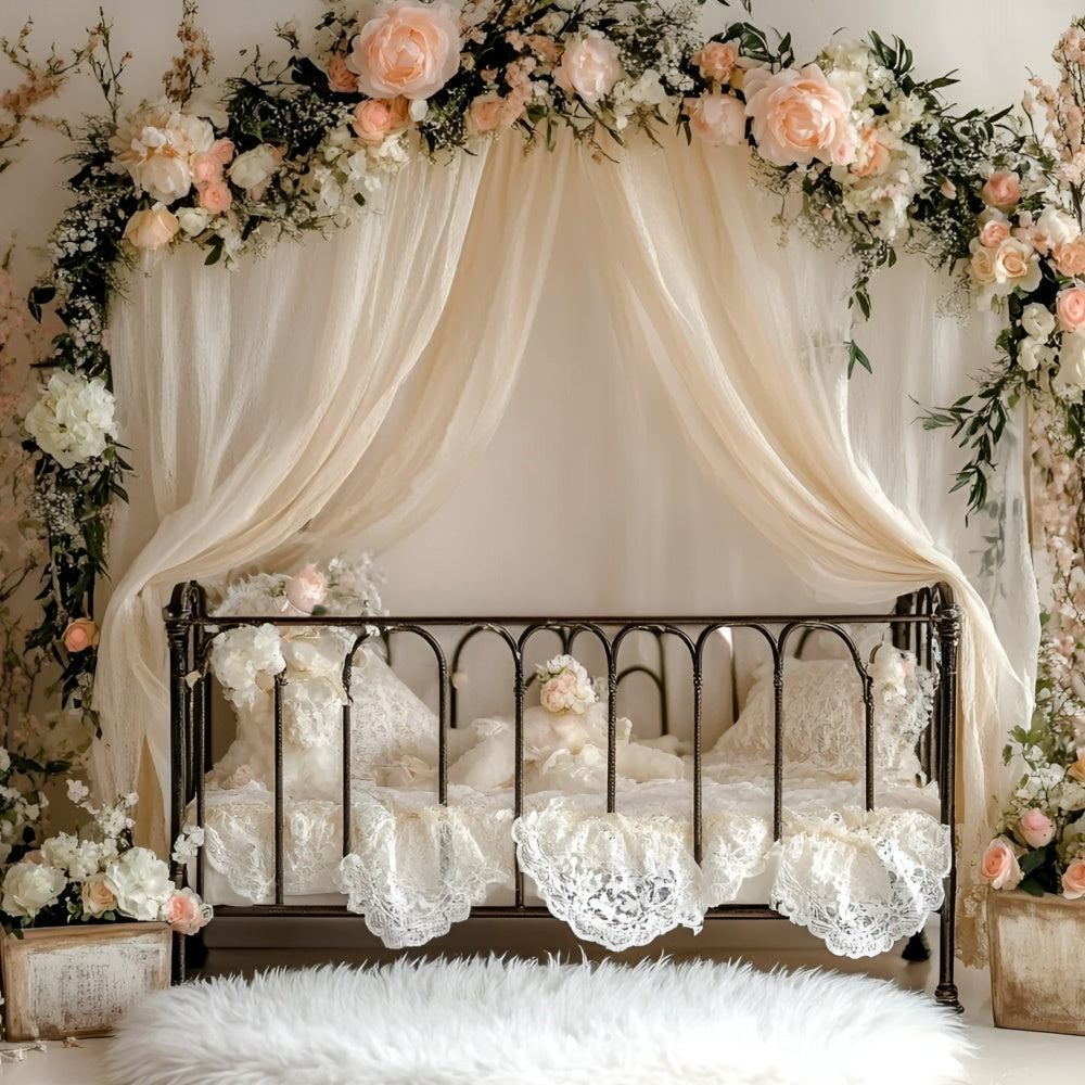 Neugeborenen-Fotohintergrund Vintage Floral Crib Dreams Backdrop GQ5-207