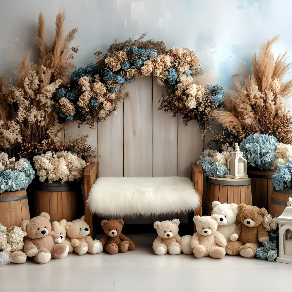 Neugeborenen-Fotografie-Hintergrundkulisse Teddybär Garten-Hintergrundkulisse GQ5-209