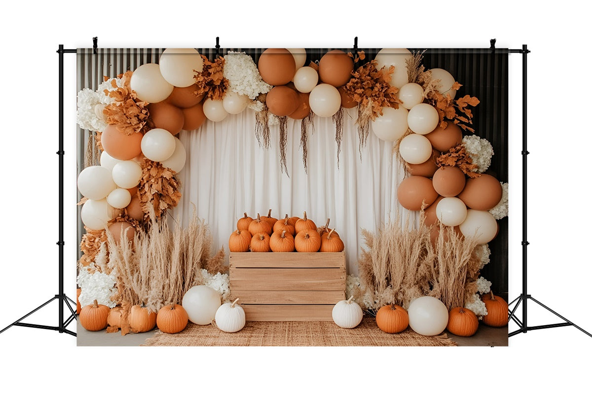 Herbst-Fotohintergrund Kürbiskiste Ballonbogen-Hintergrund GQ5-74