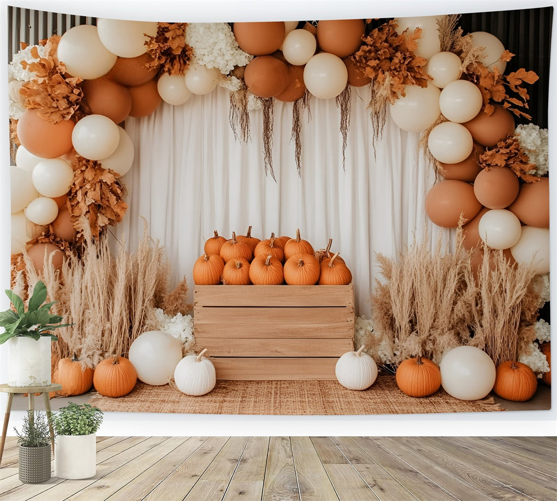 Herbst-Fotohintergrund Kürbiskiste Ballonbogen-Hintergrund GQ5-74
