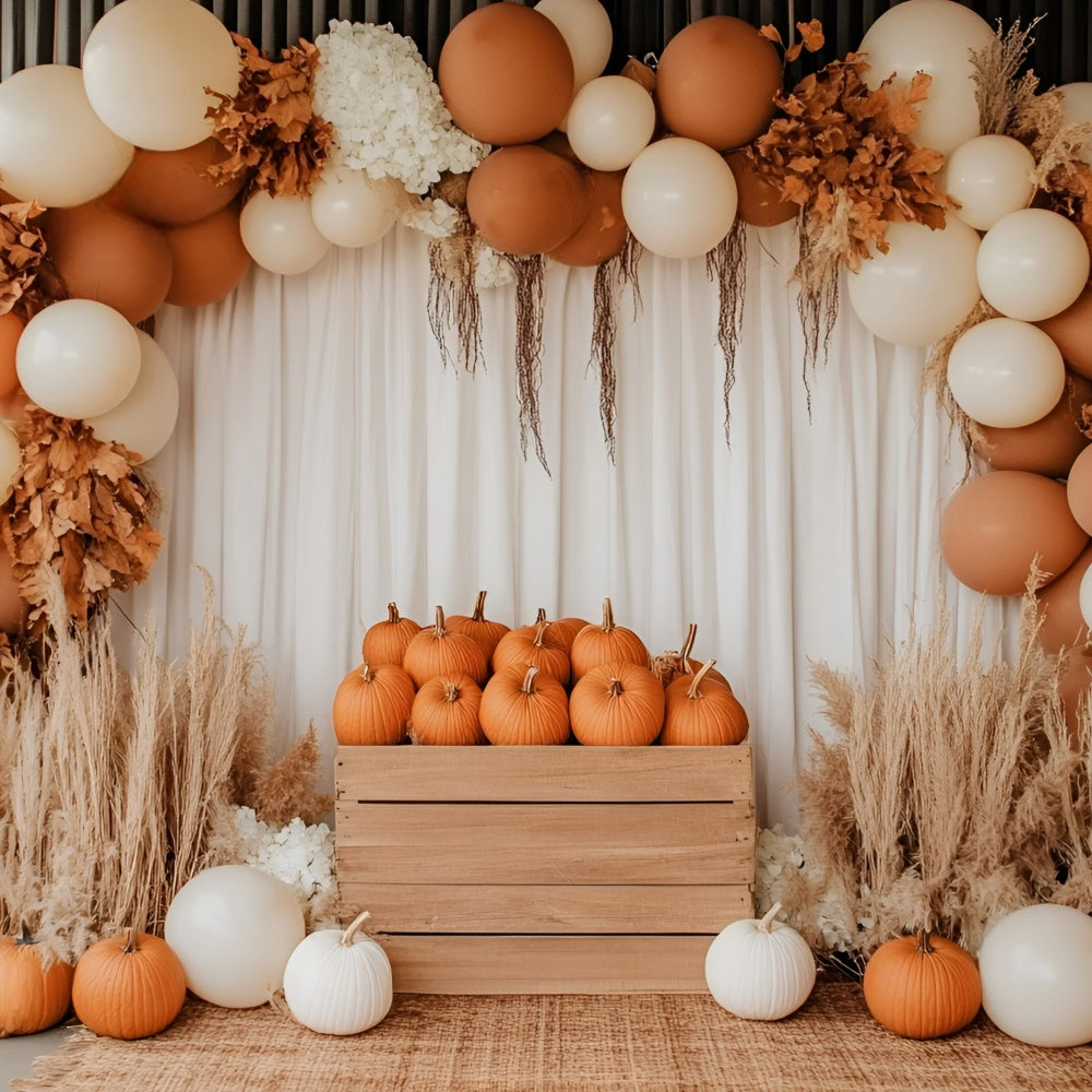 Herbst-Fotohintergrund Kürbiskiste Ballonbogen-Hintergrund GQ5-74