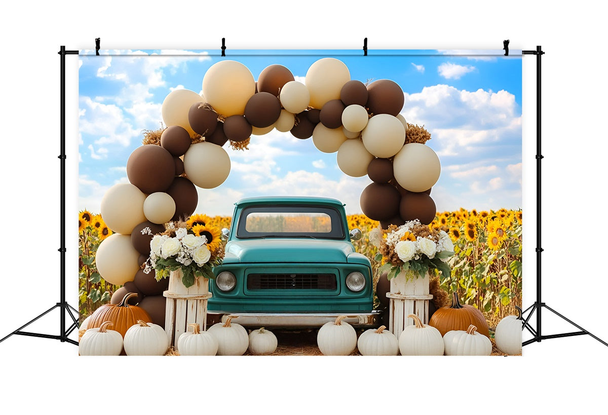 Herbst-Fotokulissen Vintage Blue Truck Sonnenblumen-Hintergrund GQ5-76