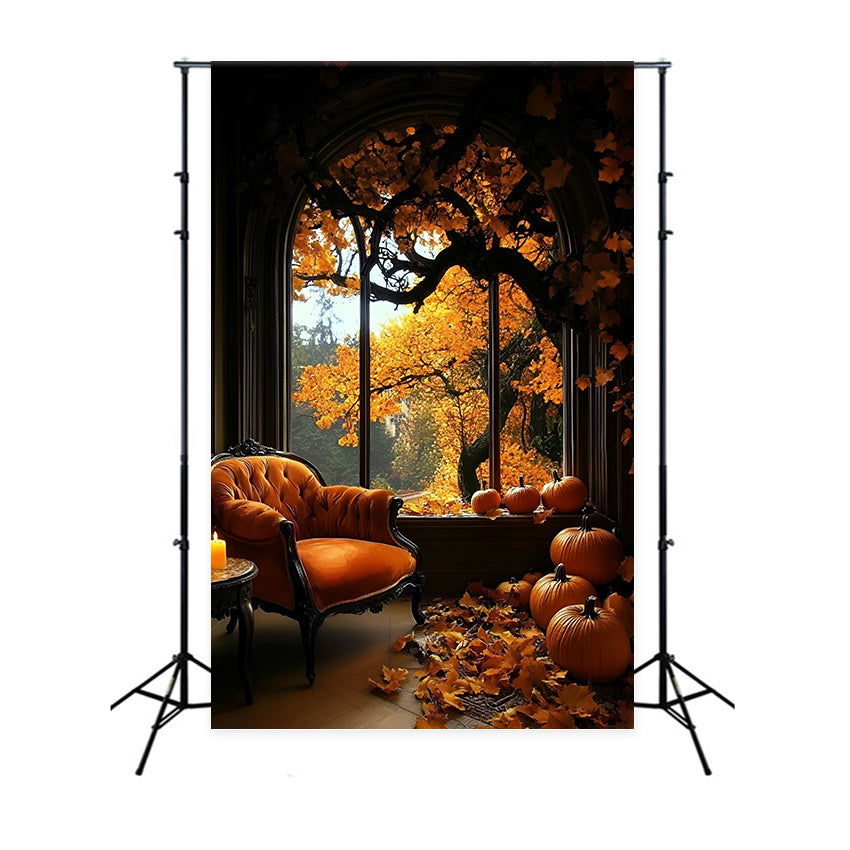 Herbst Fotohintergrund Gemütliches Zimmer Kürbisse Fensterhintergrund GQ5-87