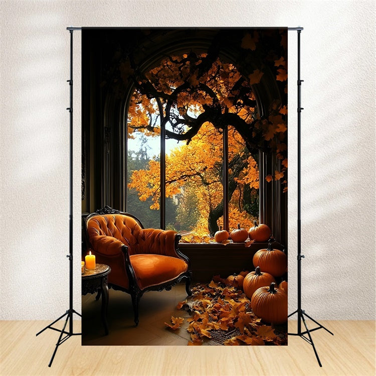 Herbst Fotohintergrund Gemütliches Zimmer Kürbisse Fensterhintergrund GQ5-87