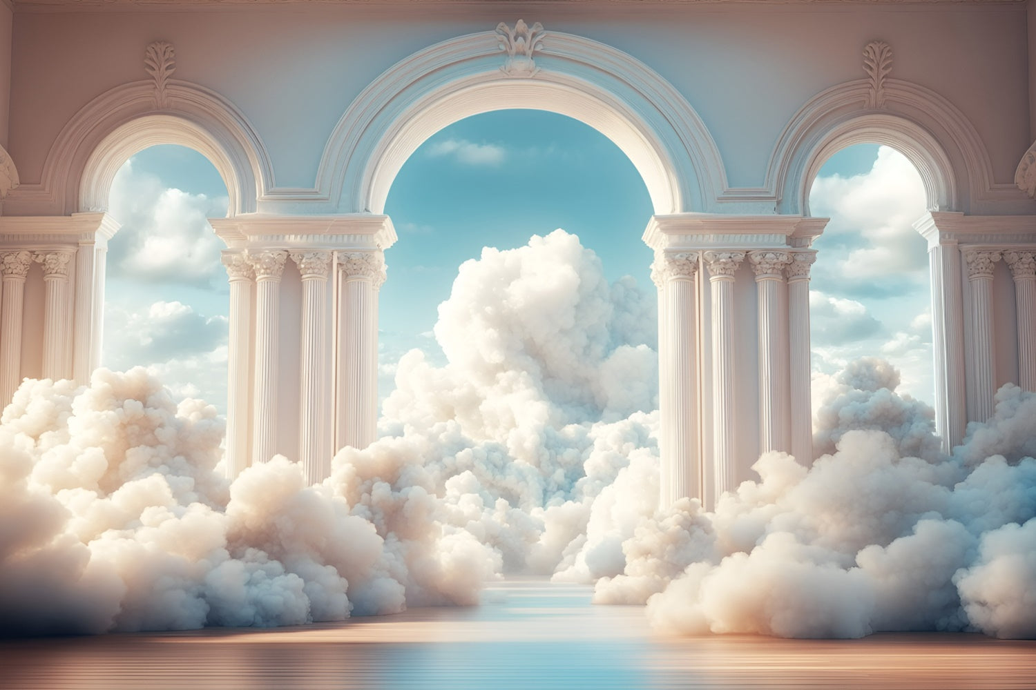 Wolkenhimmel Backdrop Serene Sky Arch Columns Fotohintergrund GQ57-124