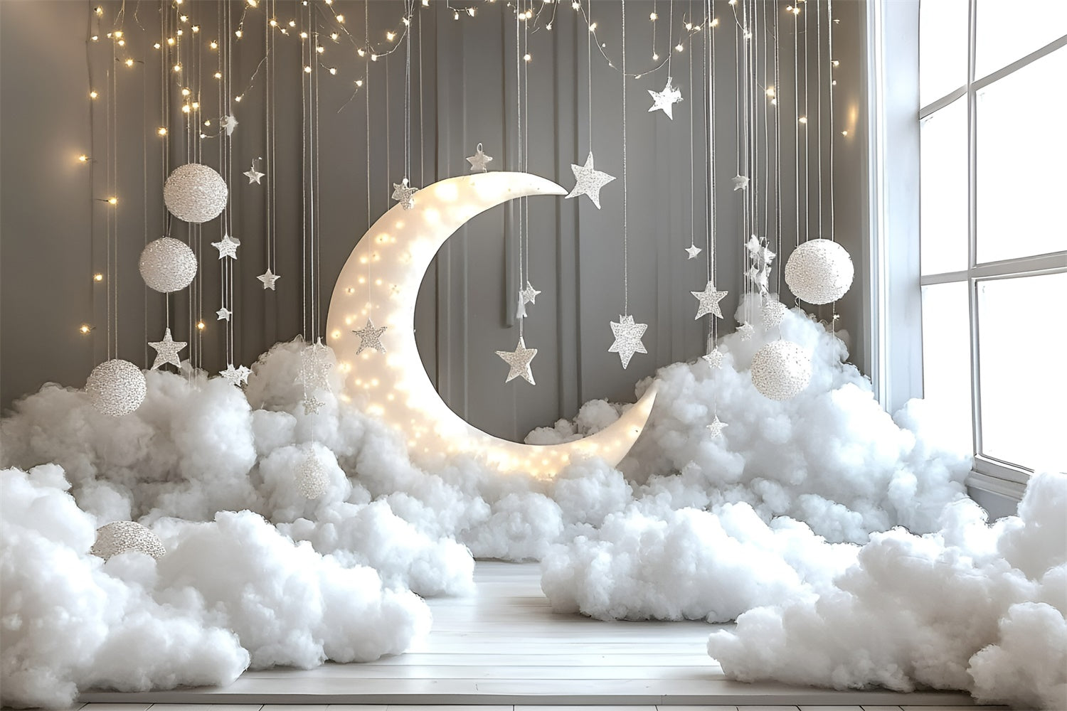 Wolken Backdrops Hängende Sterne Mond Setup Fotohintergrund GQ57-125