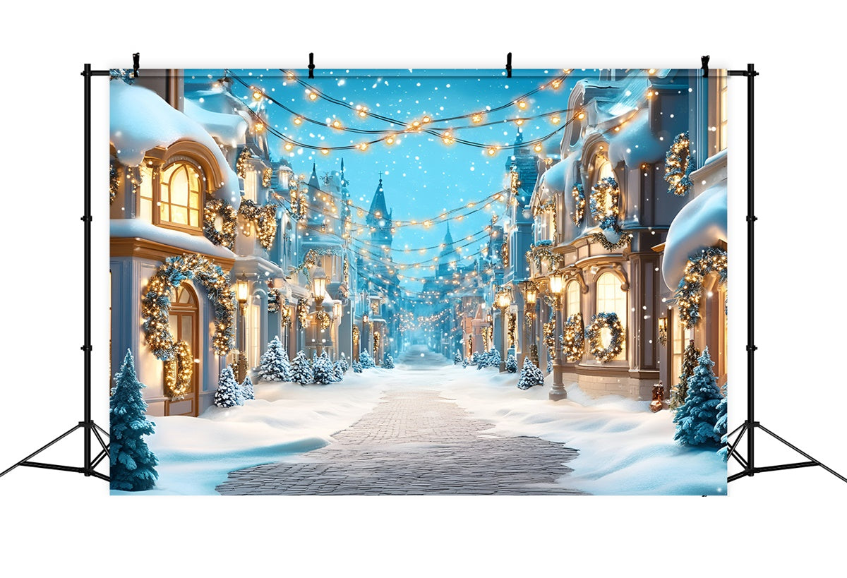 Winterszenen-Hintergrund verschneite, festliche Straßen-Hintergrundkulisse GQ57-140