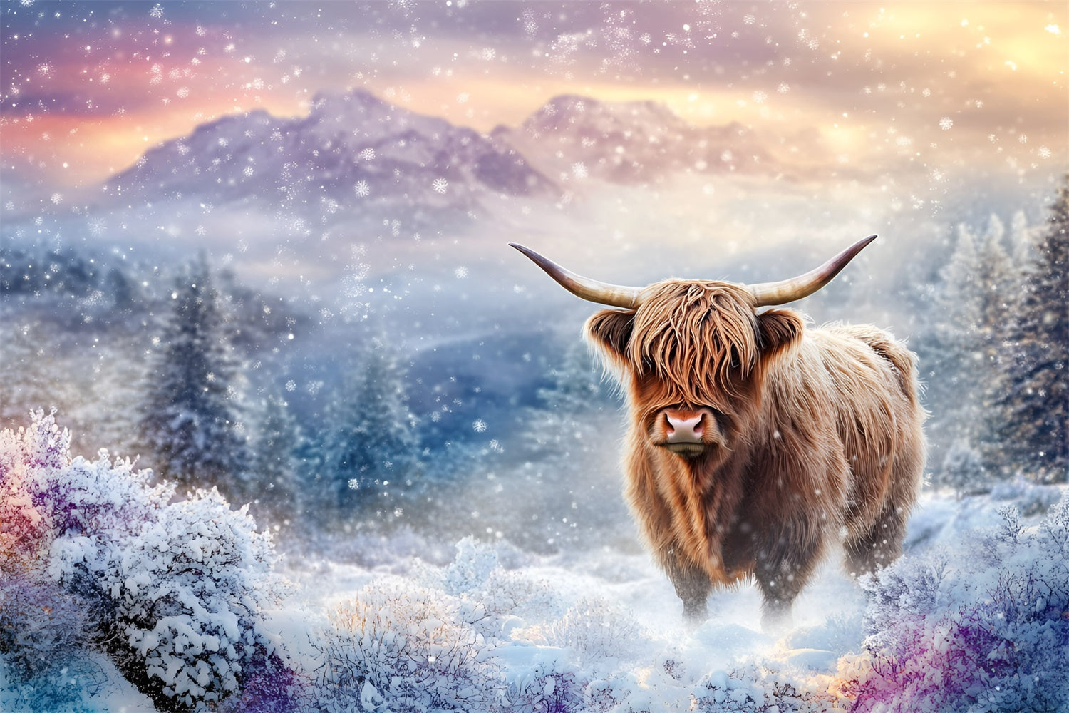 Schneeflocken-Kulisse Gefrorene Wiese Stier-Kulisse GQ57-143