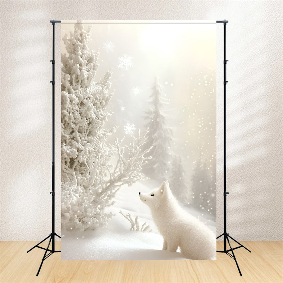 Schneeflocken Backdrop Weißer Fuchs Winterglühen Backdrop GQ57-156