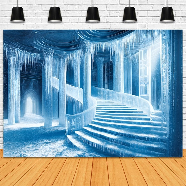 Winter Backdrops Gefrorenes Schloss Treppe Backdrop GQ57-166