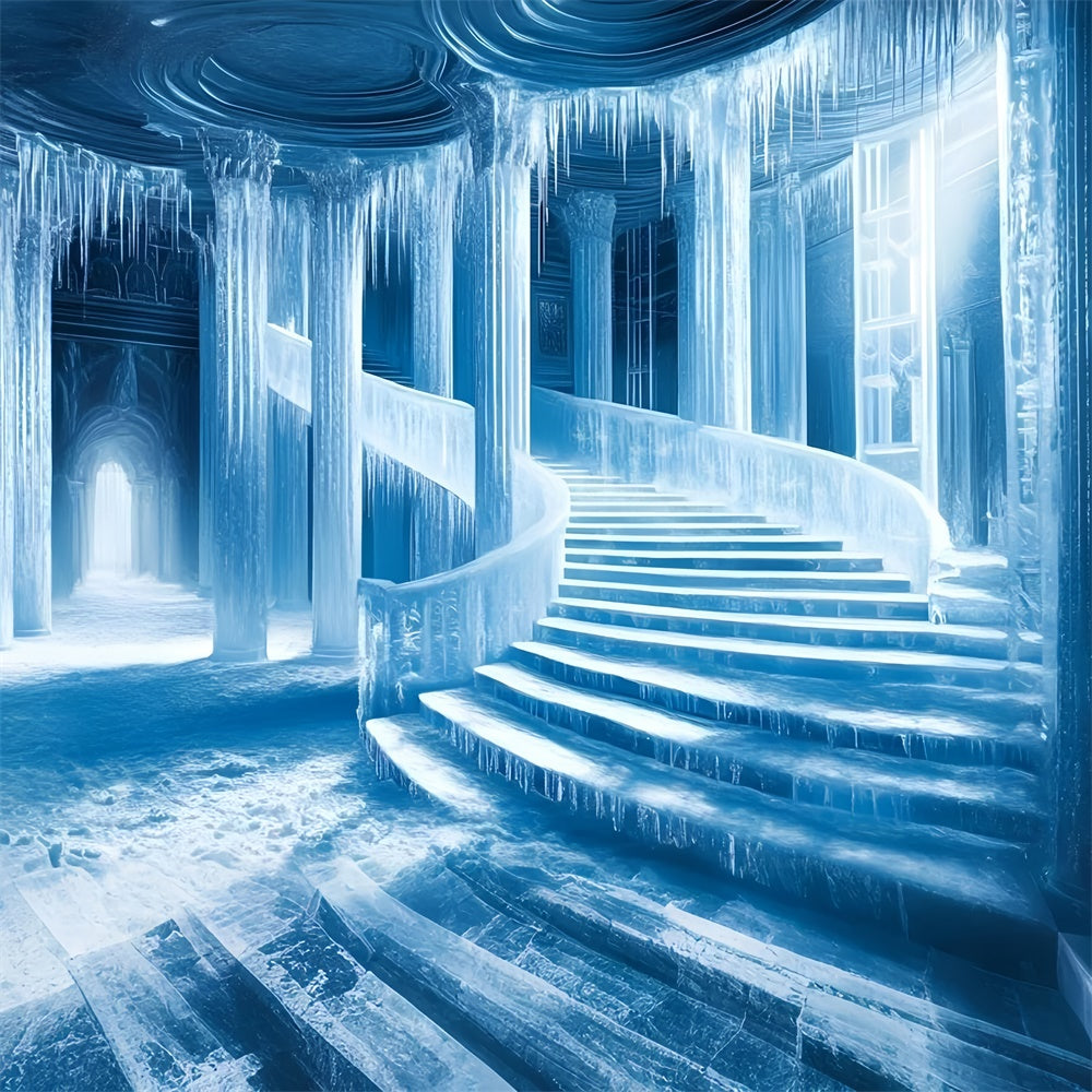 Winter Backdrops Gefrorenes Schloss Treppe Backdrop GQ57-166